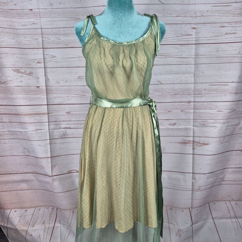 Effie's Heart Fit Flare Dress Womens S Green Mesh Over Tan Forest Fairy Romantic